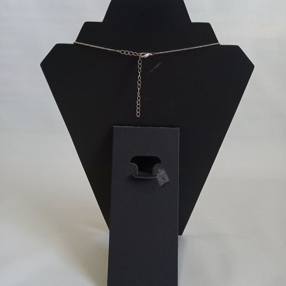 Lightweight Silver Tone Chain Small Square Rhinestone Encrusted Pendant Necklace - Picture 2 of 10